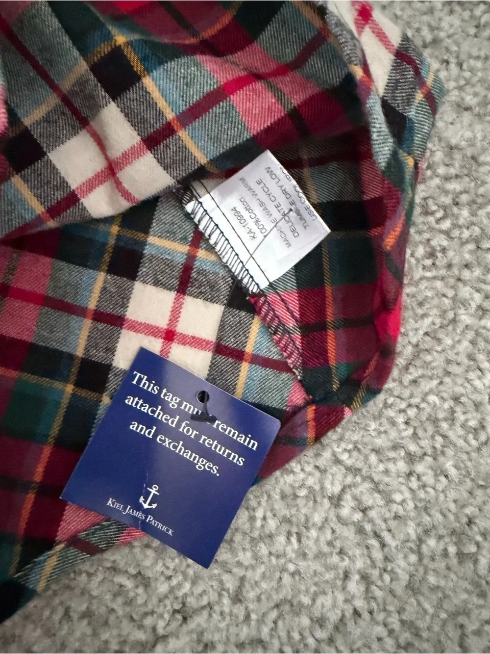 Kiel James Patrick Red Green White Plaid Button-Front Dress with Tie